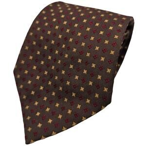 Battistoni Mens Tie Silk Brown Geometric Medallion Italy Hand Sewn Luxury 60"
